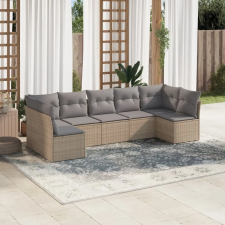 vidaXL 7 részes bézs polyrattan kerti ülőgarnitúra párnákkal kerti bútor