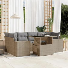 vidaXL 7 részes bézs polyrattan kerti ülőgarnitúra párnákkal kerti bútor