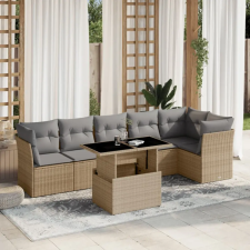 vidaXL 7 részes bézs polyrattan kerti ülőgarnitúra párnákkal kerti bútor