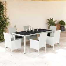 vidaXL 7 részes fehér polyrattan/üveg kerti étkezőgarnitúra párnával kerti bútor