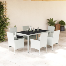 vidaXL 7 részes fehér polyrattan/üveg kerti étkezőgarnitúra párnával kerti bútor