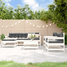 vidaXL 7 részes fehér tömör fa kerti ülőgarnitúra párnával kerti bútor
