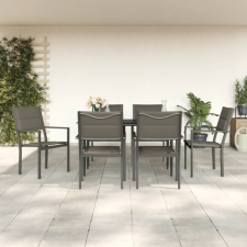 vidaXL 7 részes fekete acél és textilén kerti étkezőgarnitúra kerti bútor