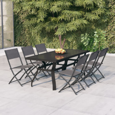 vidaXL 7 részes fekete és szürke kerti étkezőgarnitúra kerti bútor