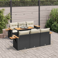 vidaXL 7 részes fekete polyrattan akácfa kerti ülőgarnitúra párnával kerti bútor