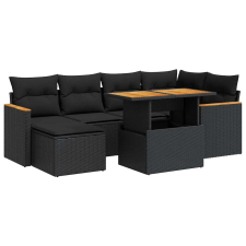 vidaXL 7 részes fekete polyrattan akácfa kerti ülőgarnitúra párnával (3327506) kerti bútor