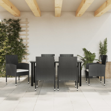 vidaXL 7 részes fekete polyrattan és acél kerti étkezőgarnitúra kerti bútor