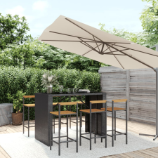 vidaXL 7-részes fekete polyrattan és tömör akácfa kerti bárszett kerti bútor