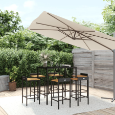 vidaXL 7-részes fekete polyrattan és tömör akácfa kerti bárszett kerti bútor