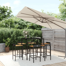 vidaXL 7-részes fekete polyrattan és tömör akácfa kerti bárszett kerti bútor