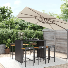 vidaXL 7-részes fekete polyrattan és tömör akácfa kerti bárszett kerti bútor