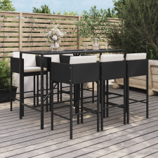 vidaXL 7-részes fekete polyrattan kerti bárszett párnákkal kerti bútor