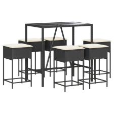 vidaXL 7 részes fekete polyrattan kerti bárszett párnákkal (3261467) kerti bútor