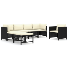 vidaXL 7 részes fekete polyrattan kerti bútorszett párnákkal (3059785) kerti bútor
