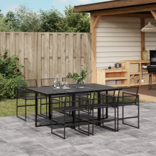 vidaXL 7 részes fekete polyrattan kerti étkezőgarnitúra kerti bútor