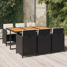 vidaXL 7 részes fekete polyrattan kerti étkezőgarnitúra párnákkal kerti bútor