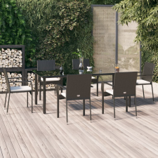 vidaXL 7 részes fekete polyrattan kerti étkezőgarnitúra párnával kerti bútor