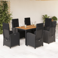 vidaXL 7 részes fekete polyrattan kerti étkezőgarnitúra párnával kerti bútor