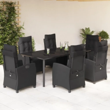 vidaXL 7 részes fekete polyrattan kerti étkezőgarnitúra párnával kerti bútor