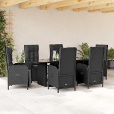 vidaXL 7 részes fekete polyrattan kerti étkezőgarnitúra párnával kerti bútor
