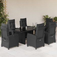 vidaXL 7 részes fekete polyrattan kerti étkezőgarnitúra párnával kerti bútor