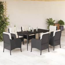 vidaXL 7 részes fekete polyrattan kerti étkezőgarnitúra párnával kerti bútor