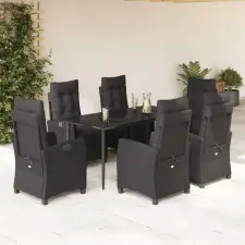 vidaXL 7 részes fekete polyrattan kerti étkezőgarnitúra párnával kerti bútor