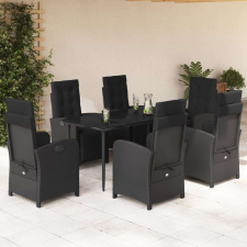 vidaXL 7 részes fekete polyrattan kerti étkezőgarnitúra párnával kerti bútor