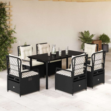 vidaXL 7 részes fekete polyrattan kerti étkezőgarnitúra párnával kerti bútor