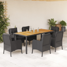 vidaXL 7 részes fekete polyrattan kerti étkezőgarnitúra párnával kerti bútor