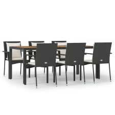 vidaXL 7 részes fekete polyrattan kerti étkezőgarnitúra párnával (3157967) kerti bútor