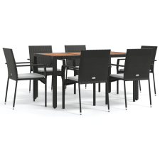 vidaXL 7 részes fekete polyrattan kerti étkezőgarnitúra párnával (3184990) kerti bútor