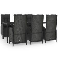 vidaXL 7 részes fekete polyrattan kerti étkezőgarnitúra párnával (3185063) kerti bútor