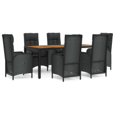 vidaXL 7 részes fekete polyrattan kerti étkezőgarnitúra párnával (3185072) kerti bútor