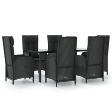 vidaXL 7 részes fekete polyrattan kerti étkezőgarnitúra párnával (3185192) kerti bútor