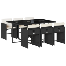 vidaXL 7 részes fekete polyrattan kerti étkezőgarnitúra párnával (3211086) kerti bútor