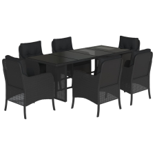vidaXL 7 részes fekete polyrattan kerti étkezőgarnitúra párnával (3211880) kerti bútor