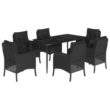 vidaXL 7 részes fekete polyrattan kerti étkezőgarnitúra párnával (3211924) kerti bútor
