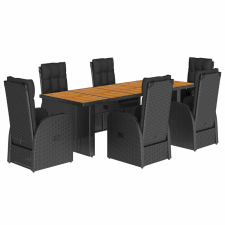 vidaXL 7 részes fekete polyrattan kerti étkezőgarnitúra párnával (3277629) kerti bútor