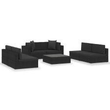 vidaXL 7 részes fekete polyrattan kerti társalgószett párnákkal (47256) kerti bútor