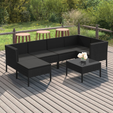 vidaXL 7 részes fekete polyrattan kerti ülőgarnitúra párnákkal kerti bútor