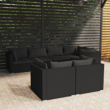 vidaXL 7-részes fekete polyrattan kerti ülőgarnitúra párnákkal kerti bútor
