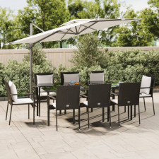vidaXL 7 részes fekete polyrattan kerti ülőgarnitúra párnákkal kerti bútor