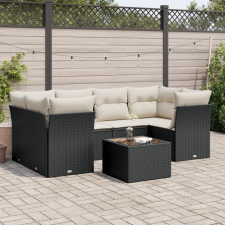 vidaXL 7 részes fekete polyrattan kerti ülőgarnitúra párnával kerti bútor