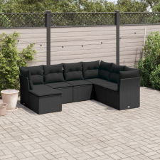 vidaXL 7 részes fekete polyrattan kerti ülőgarnitúra párnával kerti bútor