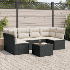 vidaXL 7 részes fekete polyrattan kerti ülőgarnitúra párnával kerti bútor