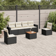 vidaXL 7 részes fekete polyrattan kerti ülőgarnitúra párnával kerti bútor