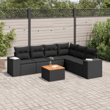 vidaXL 7 részes fekete polyrattan kerti ülőgarnitúra párnával kerti bútor