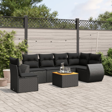 vidaXL 7 részes fekete polyrattan kerti ülőgarnitúra párnával kerti bútor
