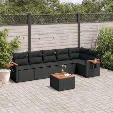 vidaXL 7 részes fekete polyrattan kerti ülőgarnitúra párnával kerti bútor